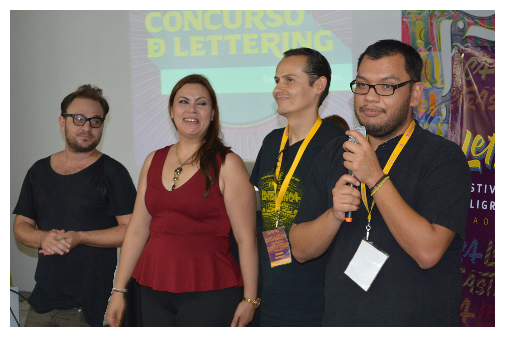 Andy Dábula, Pilar Morones, Sergio Marmay y Gen Ramírez en la clausura de Letrástica Festival en el 2015